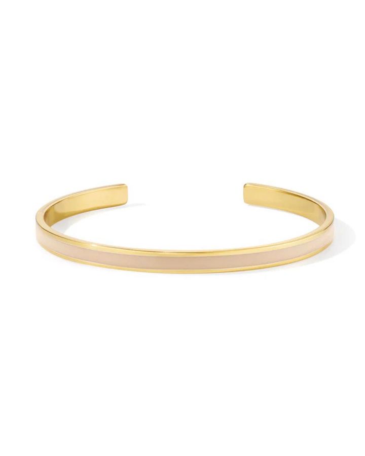 Jonc Ouvert Ajustable en Laiton Doré et Laqué Beige Mastic