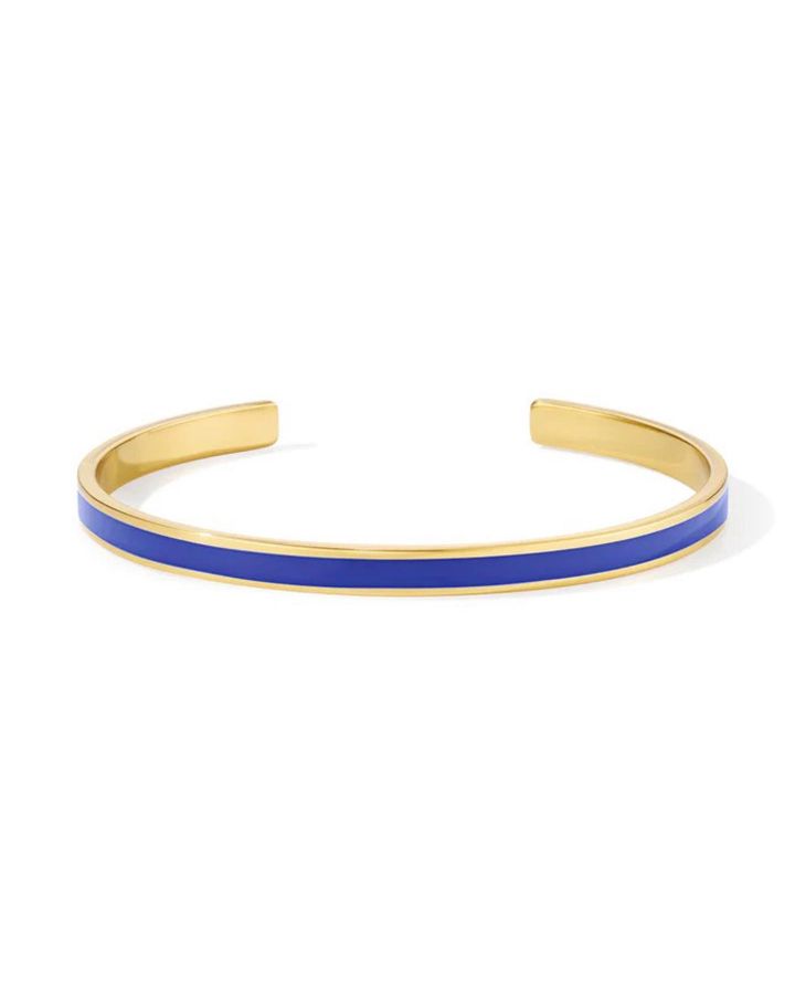 Jonc Ouvert Ajustable en Laiton Doré et Laqué Bleu Marine