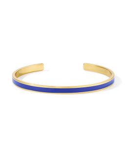 Jonc Ouvert Ajustable en Laiton Doré et Laqué Bleu Marine