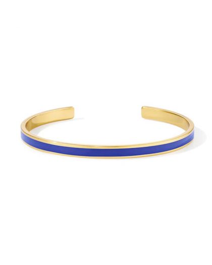 Jonc Ouvert Ajustable en Laiton Doré et Laqué Bleu Marine