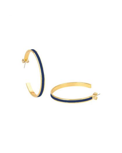 Boucles d'Oreilles Créoles en Laiton Finition Or et Laqué Tige en Acier Bleu Mar