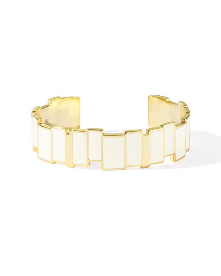 Jonc 1,5cm Ajustable en Laiton Doré Baguettes en Émail Blanc Sable