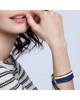 Bracelet Bicolore avec Fermoir en Métal Doré Bleu Marine