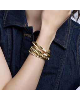 Jonc Fin Ajustable Perles en Laiton Finition Or avec Email Blanc Sable