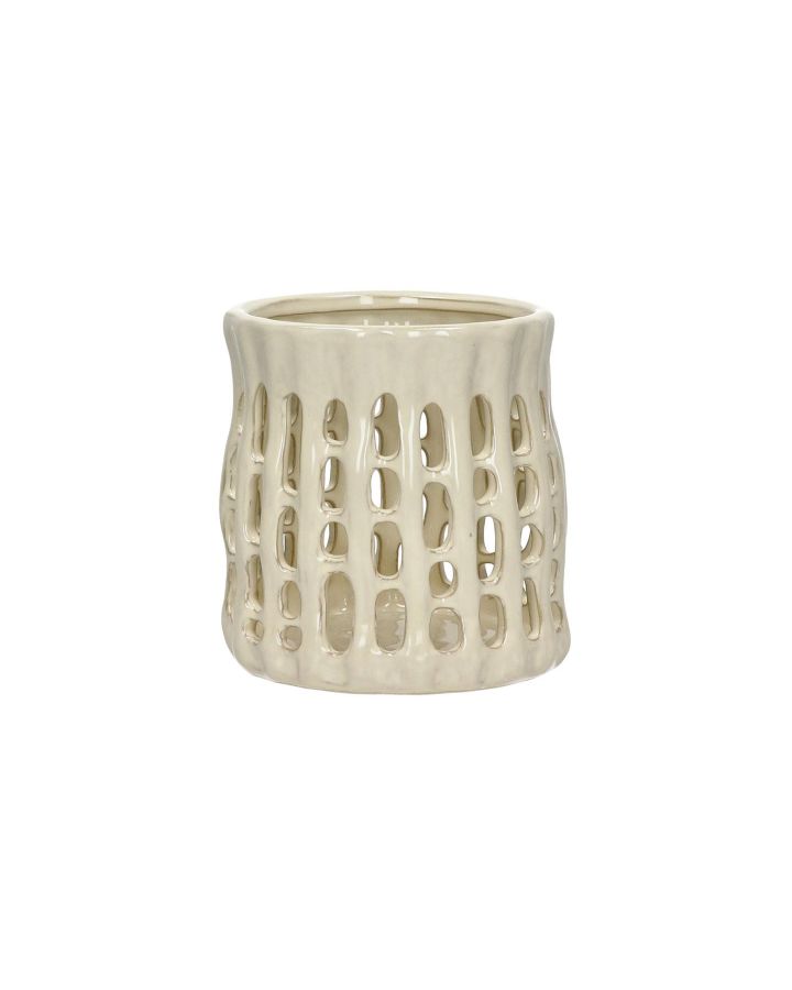  Nerida Photophore Grès Ø15,8 X H 16 Cm Beige