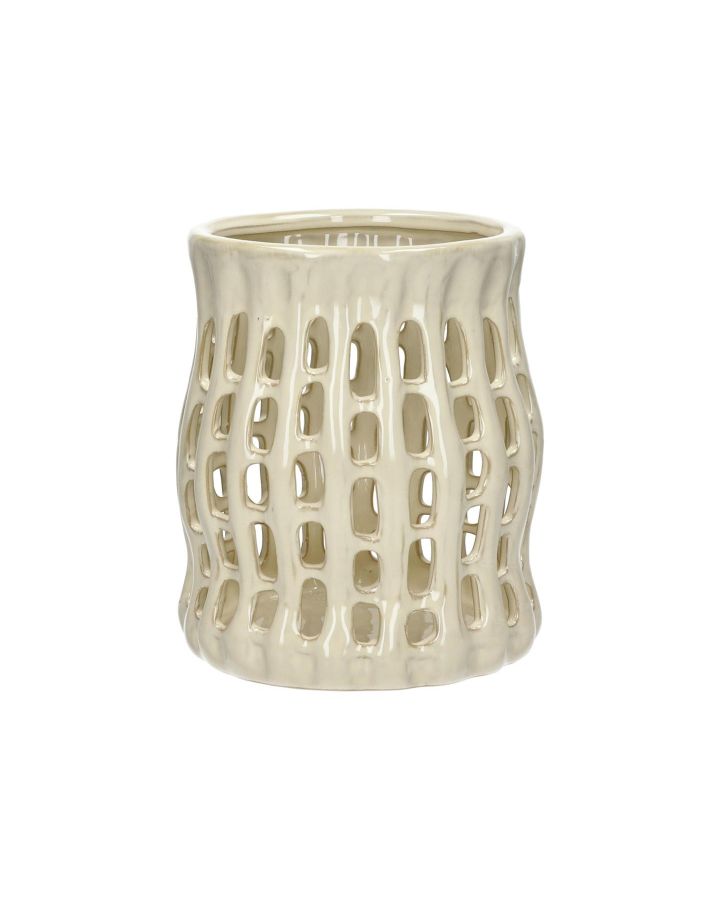  Nerida Photophore Grès Ø19 X H 22 Cm Beige