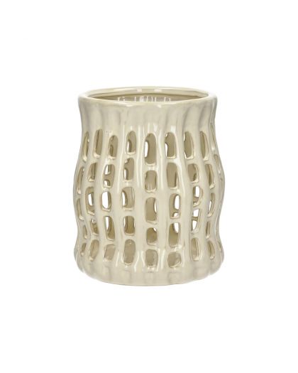  Nerida Photophore Grès Ø19 X H 22 Cm Beige