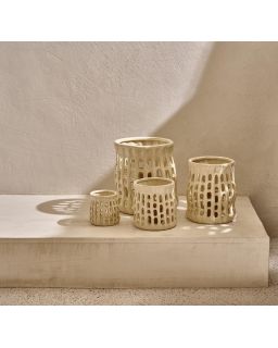  Nerida Photophore Grès Ø19 X H 22 Cm Beige