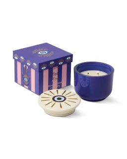 Charmed 8Oz/226G Blue Glass Candle With Evil Eye Ceramic Lid - IncenseetSmoke