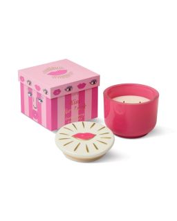 Charmed 8Oz/226G Pink Glass Candle With Lips Ceramic Lid - Smoked Cherry