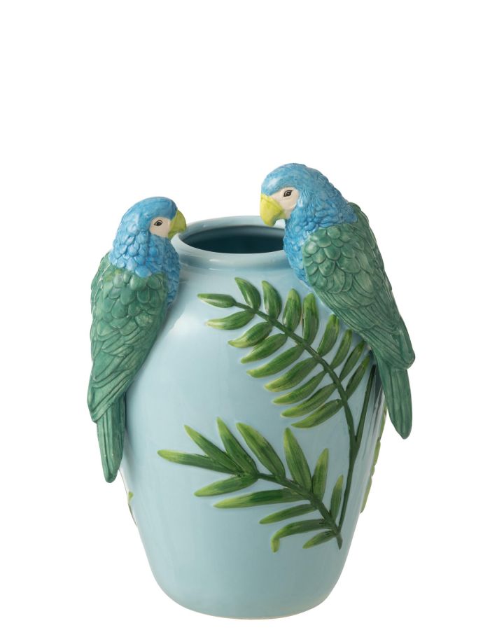 Vase Perroquets Céramique Vert/Bleu Medium ,20,5x19x31,5cm