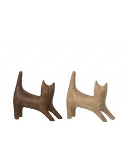 Chat Abstract Polyrésine Beige/Marron Foncé Assortiment De 2 ,18x6,5x18cm