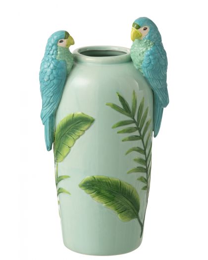 Vase Perroquets Céramique Vert/Bleu Large ,20,3x16x38cm