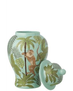 Pot Décoratif Singe Porcelaine Multicolore ,29,5x29,5x54,5cm