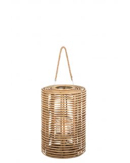Lanterne Ronde Longue Rotin Naturel Clair ,12,5x34x50cm