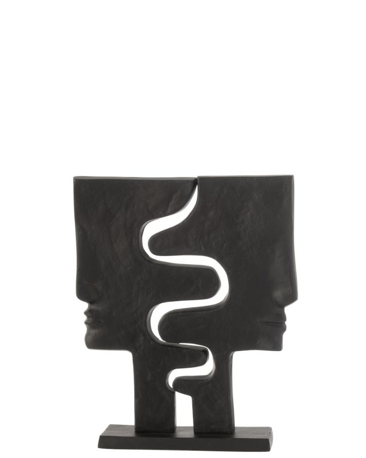 Figurine Visages Imbriqués Aluminium Noir ,34x8x40cm