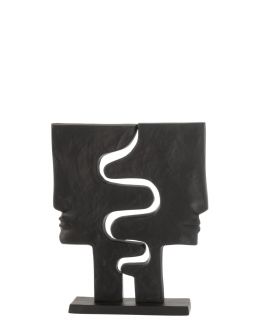 Figurine Visages Imbriqués Aluminium Noir ,34x8x40cm