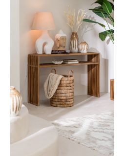 Console Avec Etagere Teck Recycle Naturel Taille L ,130x30x80cm