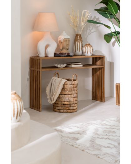 Console Avec Etagere Teck Recycle Naturel Taille L ,130x30x80cm