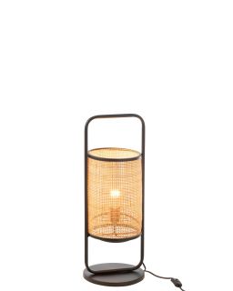 Lampe Sur Pied Metal/Rotin Noir/Naturel Small ,23x23x61cm