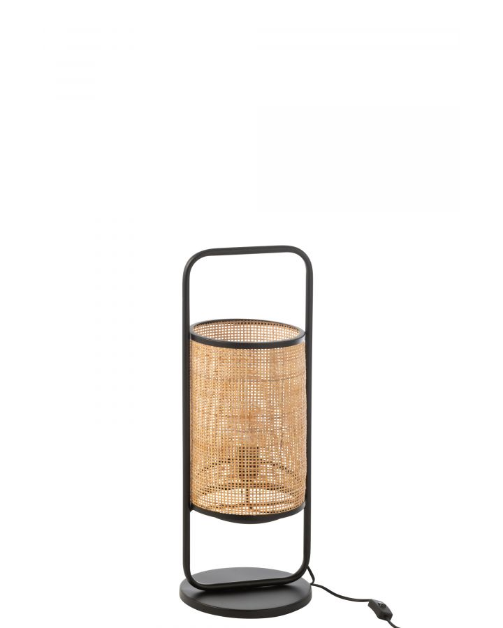 Lampe Sur Pied Metal/Rotin Noir/Naturel Small ,23x23x61cm