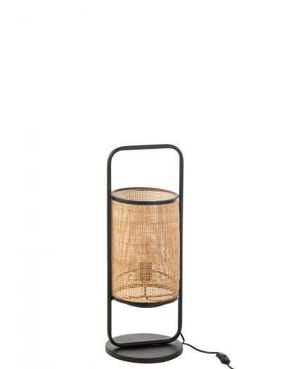 Lampe Sur Pied Metal/Rotin Noir/Naturel Small ,23x23x61cm