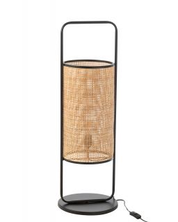 Lampe Sur Pied Metal/Rotin Noir/Naturel Large ,30x30x92cm