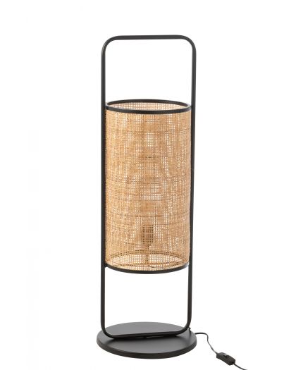 Lampe Sur Pied Metal/Rotin Noir/Naturel Large ,30x30x92cm