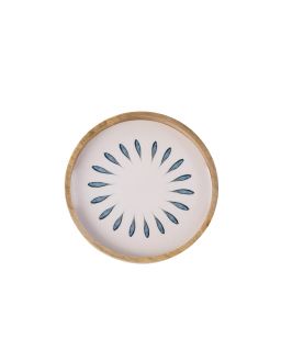 Plateau Rond Bois De Manguier Bleu Foncé/Blanc ,40x40x4,5cm