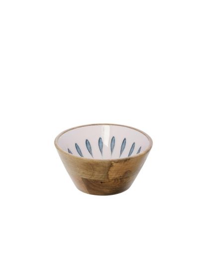 Bol Bois De Manguier Bleu Foncé/Blanc Medium ,15x15x7,5cm