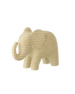 Éléphant Ligné Polyrésine Beige Large ,22,2x9x16,7cm
