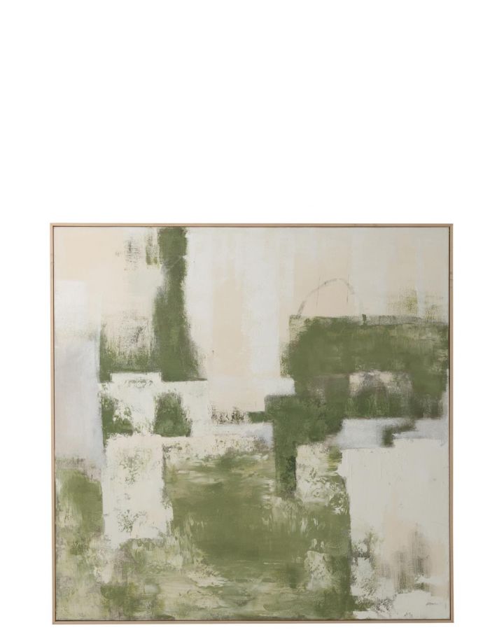 Tableau Abstract Bois De Pin Vert Kaki/Blanc Cassé ,120x120x5cm