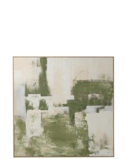 Tableau Abstract Bois De Pin Vert Kaki/Blanc Cassé ,120x120x5cm