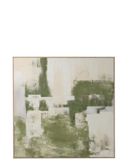 Tableau Abstract Bois De Pin Vert Kaki/Blanc Cassé ,120x120x5cm