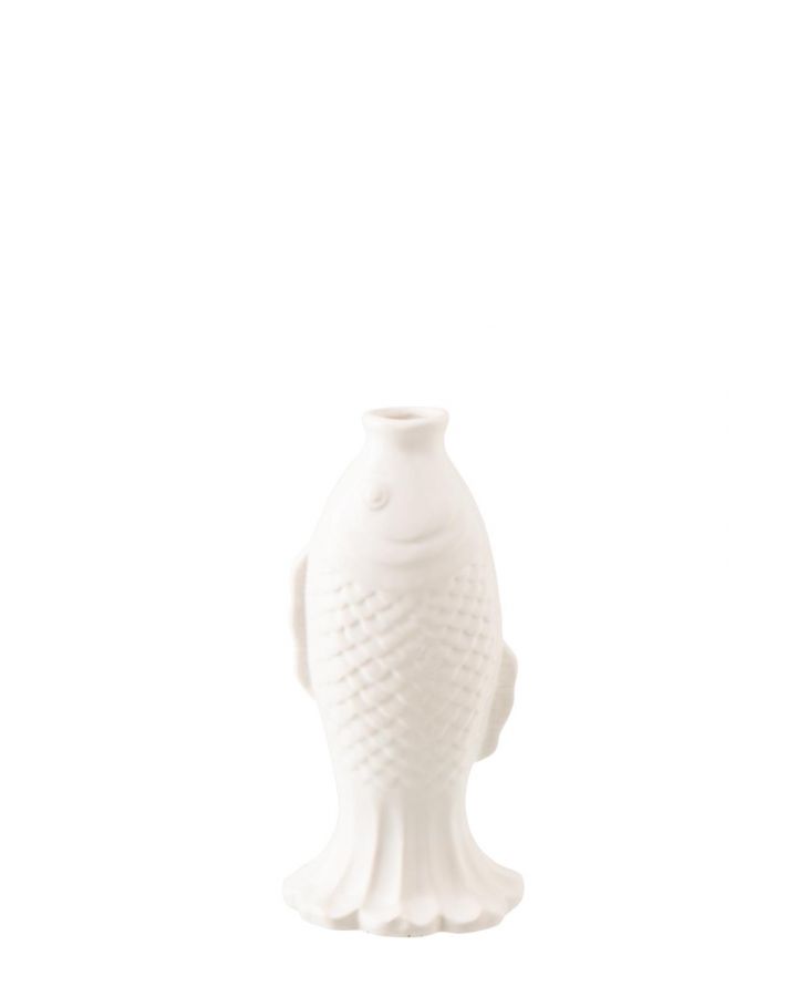 Vase Soliflore Poisson Long Grès Blanc ,13,5x11,8x28cm
