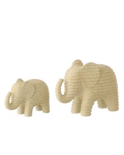Éléphant Ligné Polyrésine Beige Small ,15,5x6x10,5cm