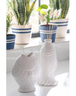 Vase Soliflore Poisson Long Grès Blanc ,13,5x11,8x28cm