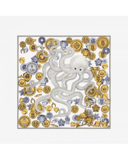 Carre 65 Octopus 63% Coton 37% Soie Blanc Taille 65X65 Cm