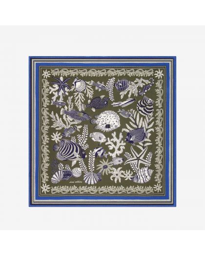 Carre 100 Neptune 63% Coton 37% Soie Kaki Taille 100X100 Cm