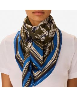 Carre 100 Neptune 63% Coton 37% Soie Kaki Taille 100X100 Cm