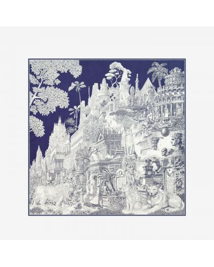 Carre 130 Piranesi 52% Soie 48% Modal Bleu Marine Taille 130X130 Cm