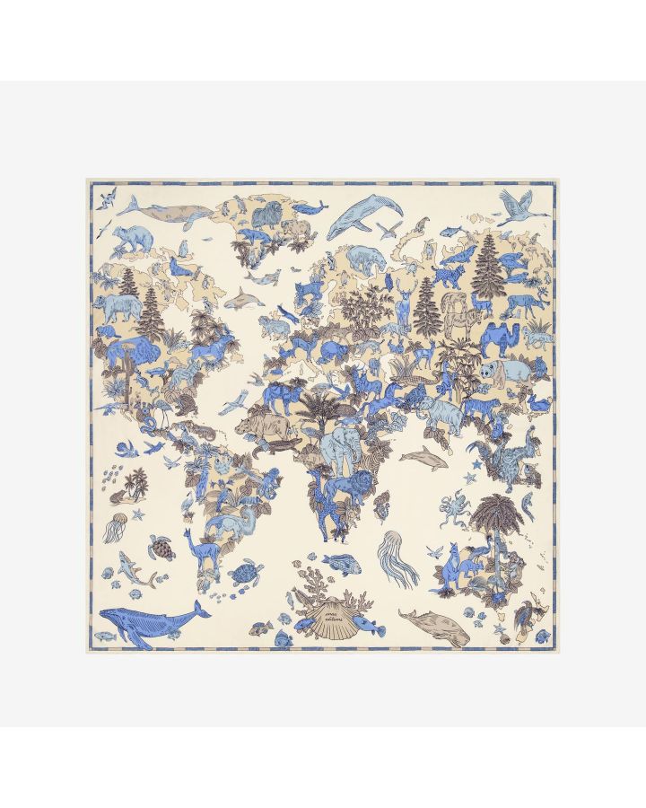 Carre 130 Atlas 52% Soie 48% Modal Blanc Taille 130X130 Cm