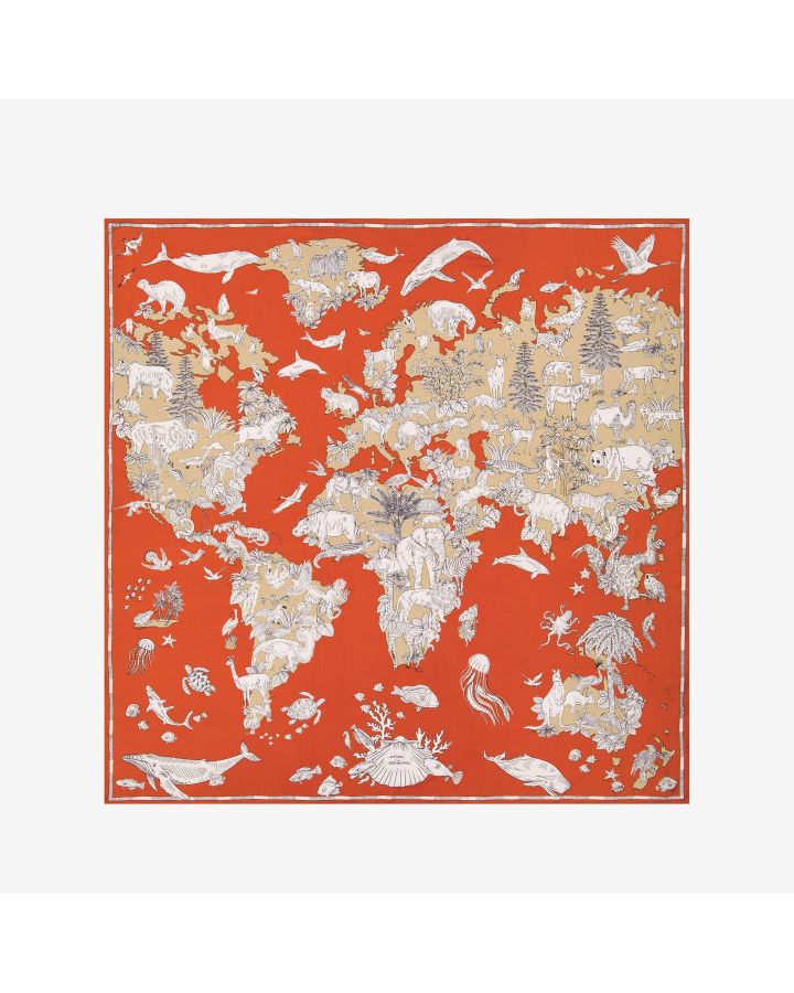 Carre 130 Atlas 52% Soie 48% Modal Orange Taille 130X130 Cm