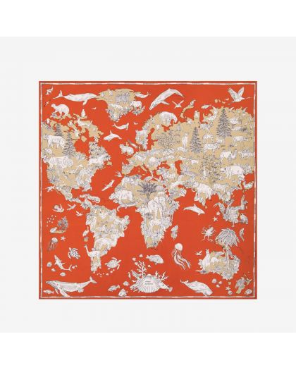 Carre 130 Atlas 52% Soie 48% Modal Orange Taille 130X130 Cm