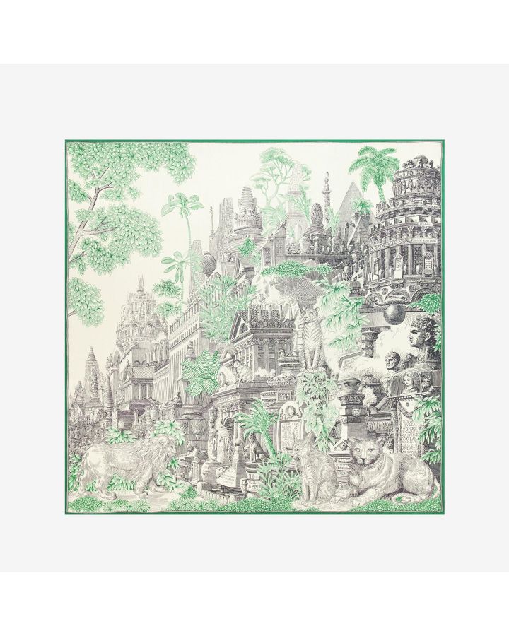 Carre 130 Piranesi 52% Soie 48% Modal Vert Taille 130X130 Cm