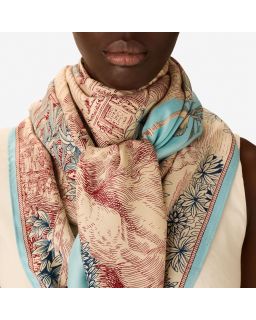 Carre 130 Piranesi 52% Soie 48% Modal Turquoise Taille 130X130 Cm