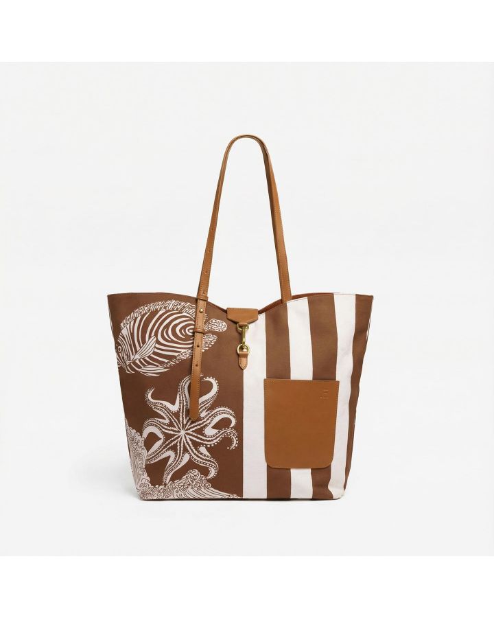 Sac Soft Shopping Poseidonmarroncorps Cotonanse Cuir Finitions Cuir Taille 55X37