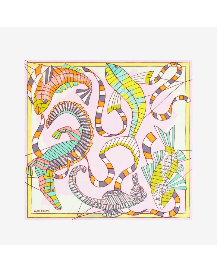 Carre 65 Cerfs Volants 63% Coton 37% Soie Rose Taille 65X65 Cm