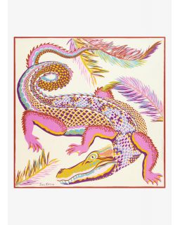 Carre 100 Croco 52% Soie 48% Modal Blanc Taille 100X100 Cm