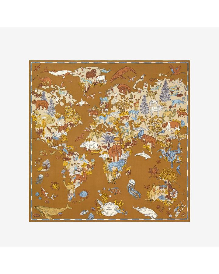 Carre 130 Atlas 52% Soie 48% Modal Beige Taille 130X130 Cm